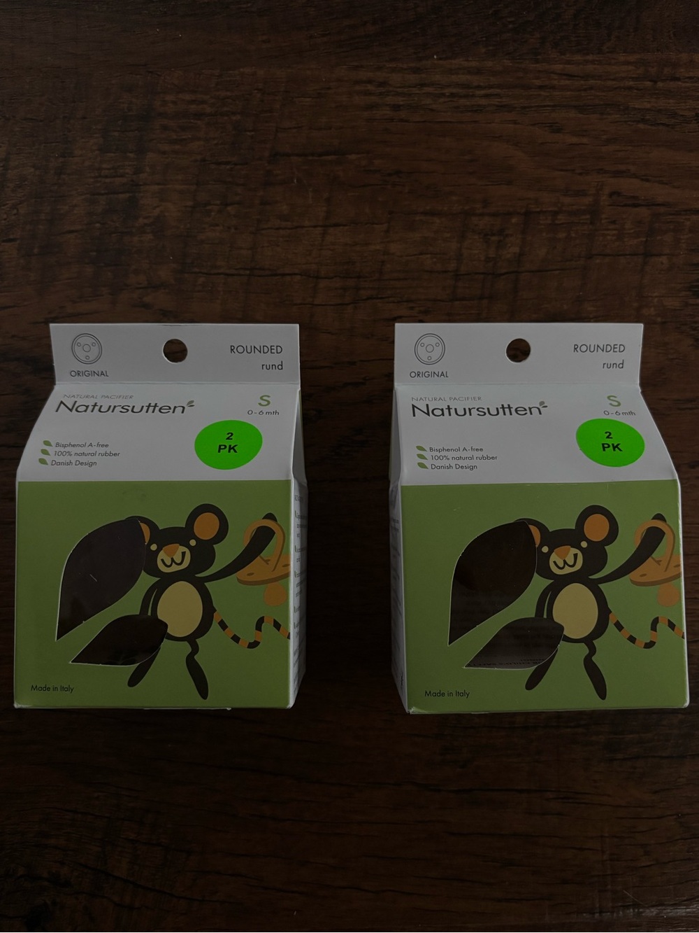 Natursutten Rounded Pacifiers - S 0-6months  (2 PK) (4 natural rubber pacifiers)